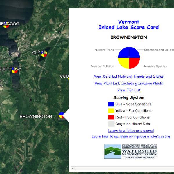 A screenshot of the Vermont Inland Lake Scorecard.