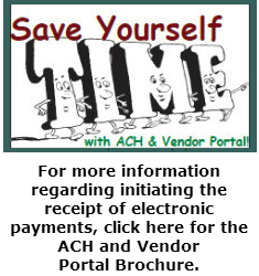 Save Time Cartoon and link to ACH and Vendor Portal Brochure