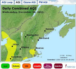 Map of New England Showing AQI