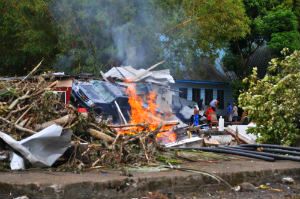 burn pile, including car and construction materials