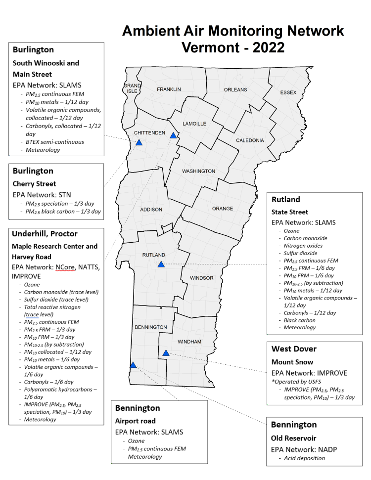 Vermont Ambient Monitoring Network Map