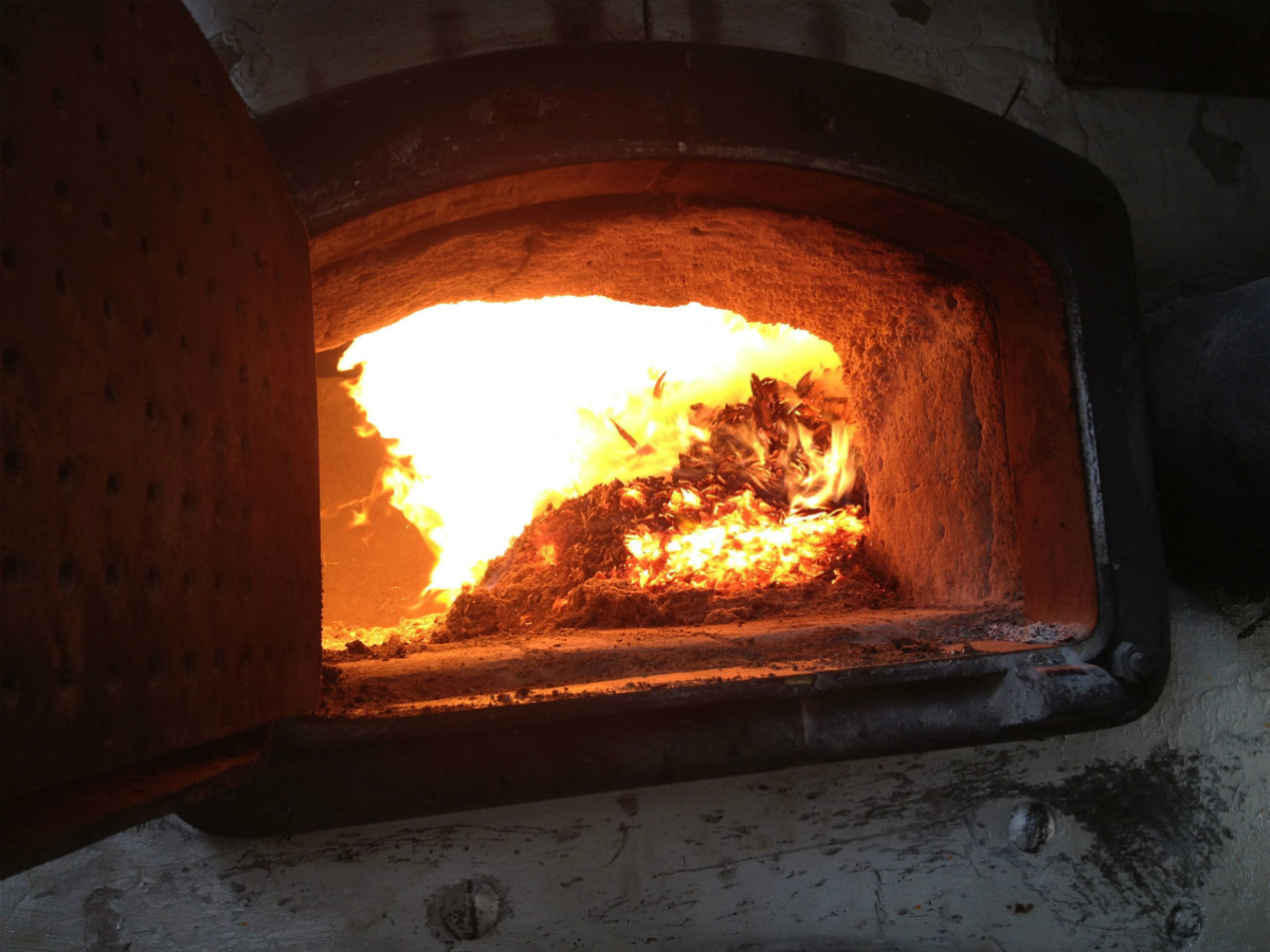 Combustion inside a wood fired boiler