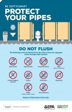 EPA flyer indicating items that may not be flushed.