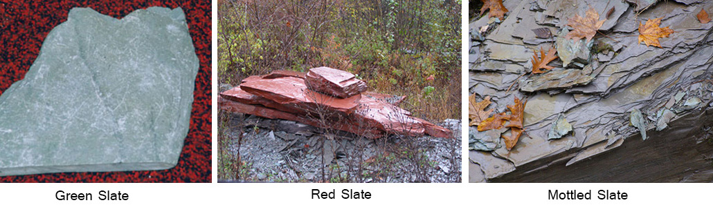 green, red and mottled slates