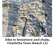 Dike in limestone and shale, Charlotte