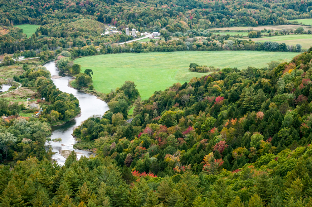 View of the Lamoille River from Prospect Rock in Johnson, VT.