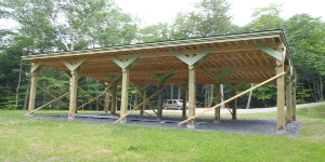 newly constructed Buck Lake archery range shelter with temporary cross bracing