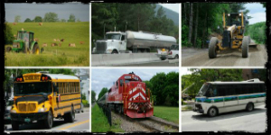 Diesel powered vehicles and equipment collage