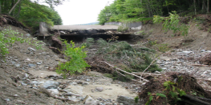 kent pond spillway massive erosion damage after tropical storm Irene