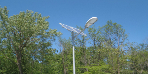 a solar panel charges for nighttime parking lighting under bright sunlight