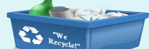 Blue bin full of recyclables