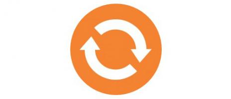 Special Recycling symbol: two white arrows in the shape of a circle on an orange background
