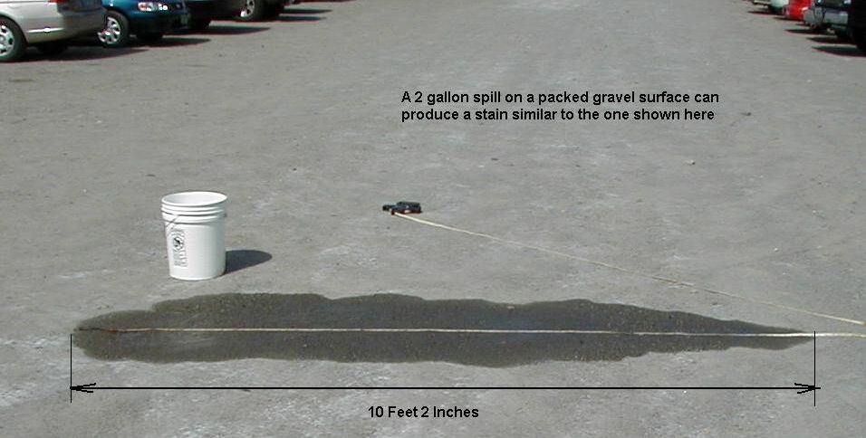 Photo: depiction of the size a 2-gallon release on a packed gravel surface.