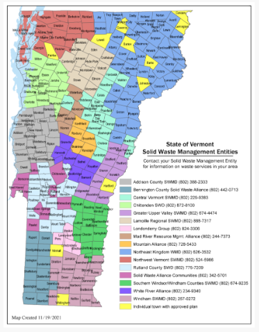 map of Vermont solid waste management entities. 