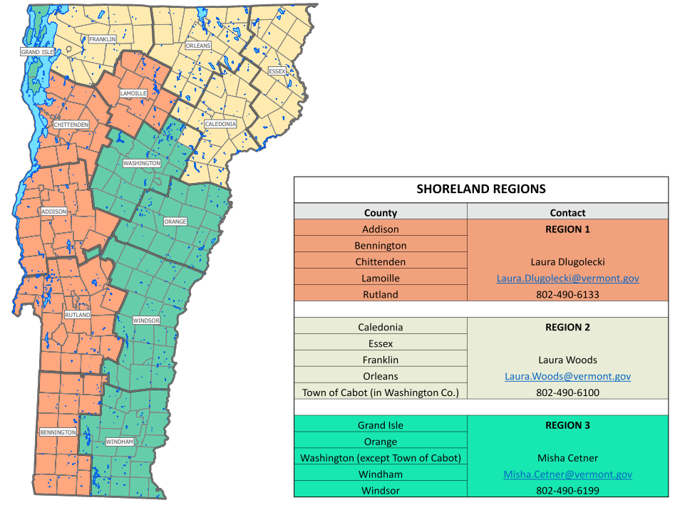 "An image of Vermont with counties outlined and shaded to depict which analyst is assigned to which area of the state"