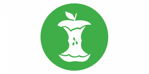 Food scrap symbol: white apple core on a green background