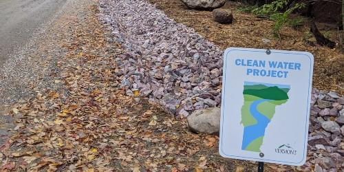 clean water project sign along road project