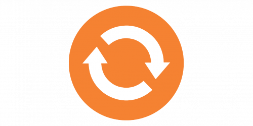 Special Recycling symbol: two white arrows in the shape of a circle on an orange background
