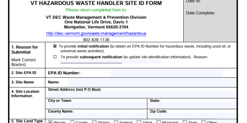 Image of the hazardous waste site id form