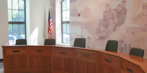empty seats at Hartford Vermont Select Board Room