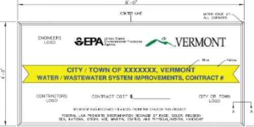 White sign with yellow banner, vermont logo and EPA logo