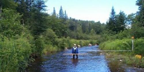 Man in stream working on Geomorphic Assessment