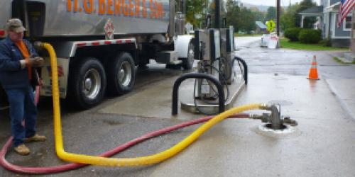 Truck offloading gasoline