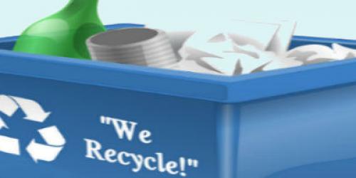 Blue bin full of recyclables