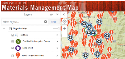 Image of the interactive materials management map, which visually helps people locate transfer stations and more. 