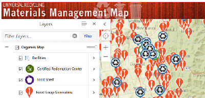 Image of the interactive materials management map, which visually helps people locate transfer stations and more.