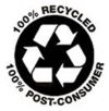 Recycled Content Symbol with the "chasing arrows" recycling symbol and the words "100% recycled; 100% post-consumer"