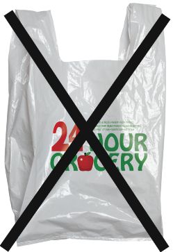 photo of a plastic shopping bag with a large black X going through it