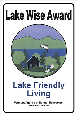 Lake Wise Award sign with Lake wise logo and "Lake Friendly Living" slogan