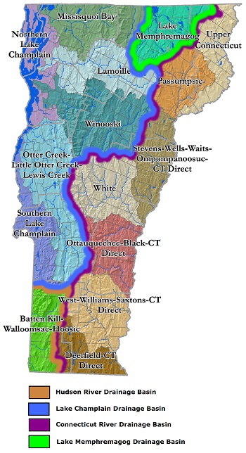 Map of Vermont's 15 Tactical Planning Basins