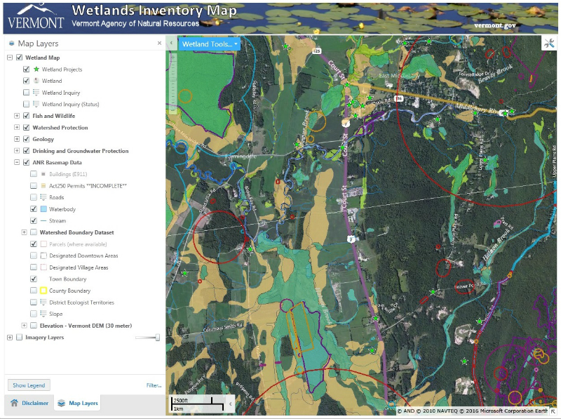 Screen shot of ANR Natural Resource Atlas Wetlands Inventory Map