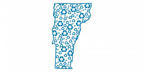 The shape of the state of Vermont, made up of recycling symbols