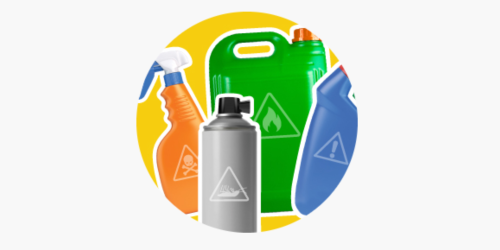 Four containers of household hazardous waste products.