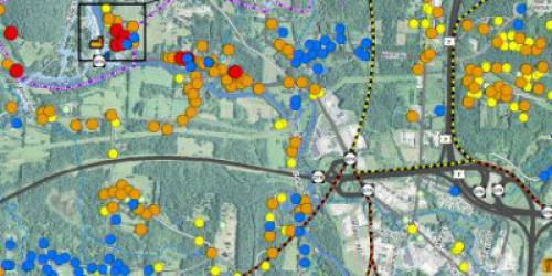 Map of Bennington with PFOA testing locations marked