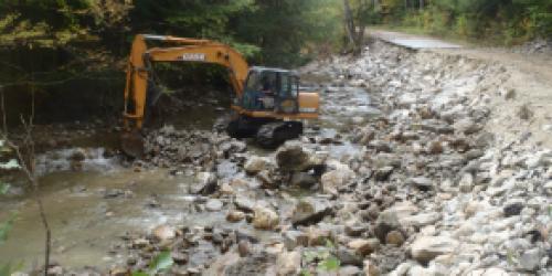 excavator working in a stream